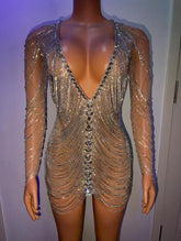 Crystals Chains Long Sleeve Rhinestone Dress